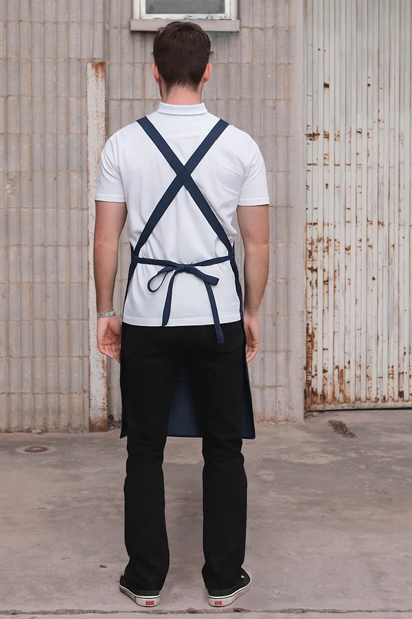 Barbecue apron with cross bands denim blue