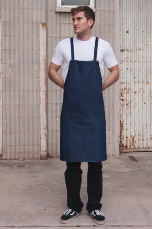 Barbecue apron with cross bands denim blue