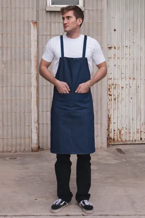 Hobby apron with cross bands and pocket denim blue
