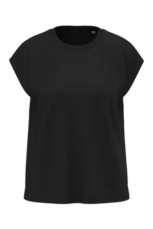 Nachhaltiges ärmelloses Damen-T-Shirt mit Schulterpolstern Black