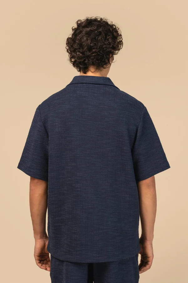 Strukturierte Kurzarm-Herrenhemd Navy Blue