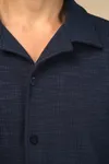 Strukturierte Kurzarm-Herrenhemd Navy Blue