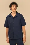 Strukturierte Kurzarm-Herrenhemd Navy Blue