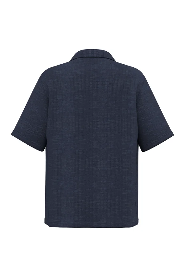 Strukturierte Kurzarm-Herrenhemd Navy Blue