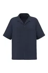 Strukturierte Kurzarm-Herrenhemd Navy Blue