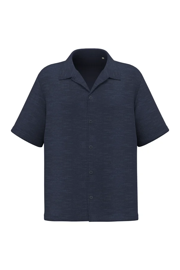 Strukturierte Kurzarm-Herrenhemd Navy Blue