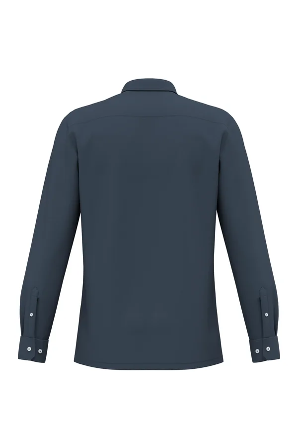 Umweltfreundliches, ausgewaschenes Herrenhemd aus Pikee-Strick Washed Navy Blue