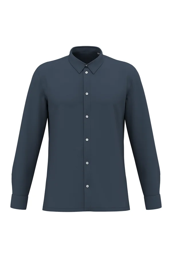 Umweltfreundliches, ausgewaschenes Herrenhemd aus Pikee-Strick Washed Navy Blue