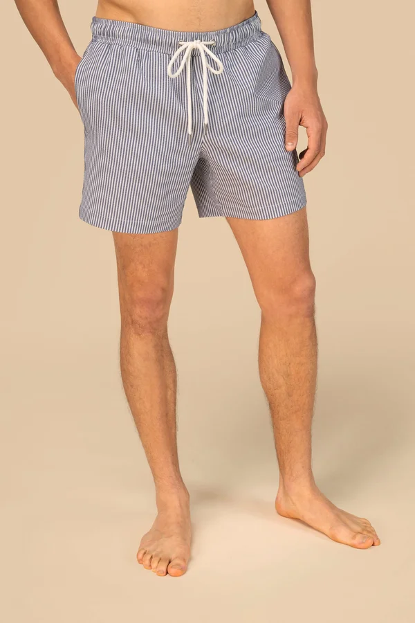Umweltfreundliche gestreifte Badeshorts für Herren White / Navy Blue Stripes