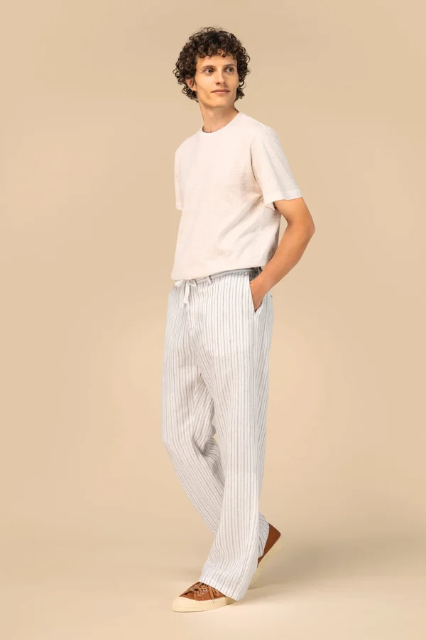 Gestreifte Leinenhose für Herren Ivory / Wet Sand Stripes