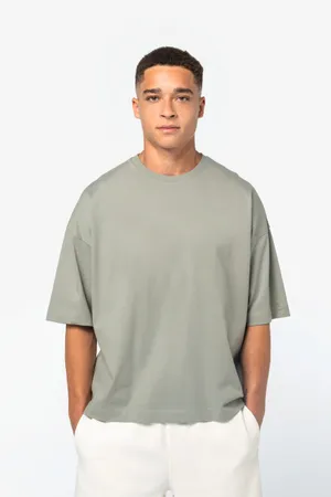 Umweltfreundliches Boxy-T-Shirt mit überschnittener Schulterpartie für Herren Almond Green